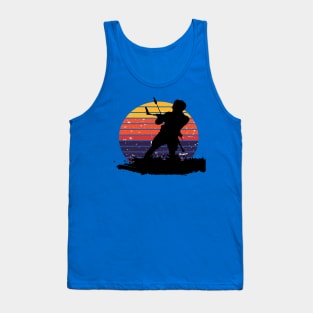 Kitesurfing Enthusiast Riding A Wave Silhouette Retro Sunset Tank Top